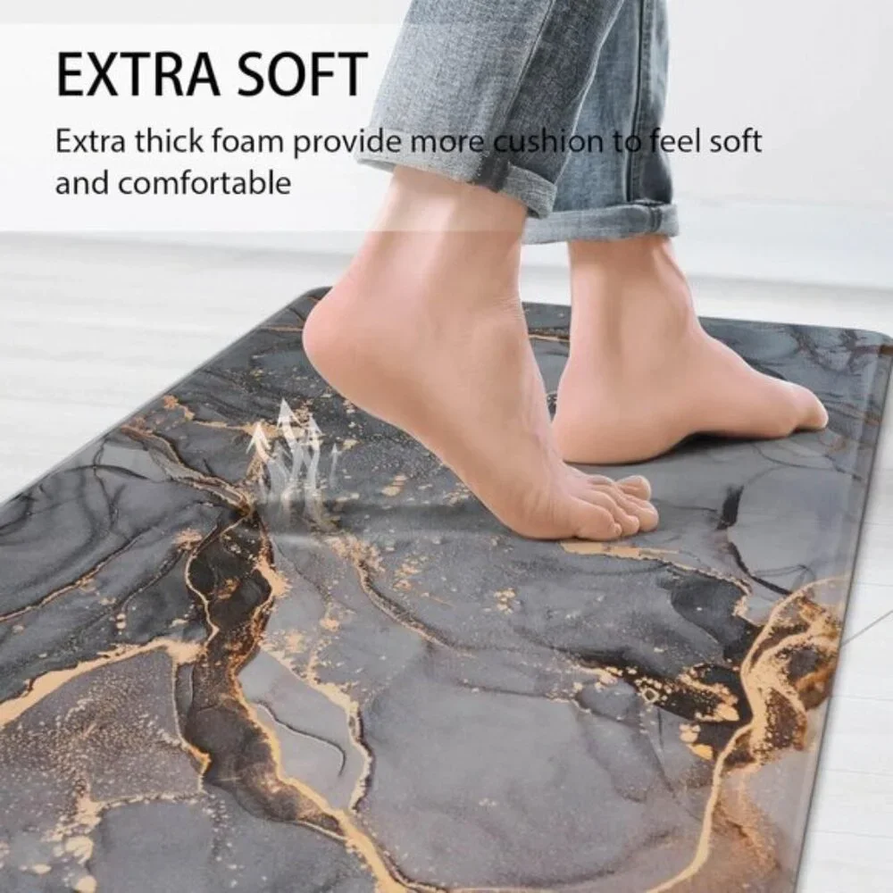 New Set of 2 Grey Anti-Fatigue Non-Slip Cushioned Waterproof Memory Foam Rugs